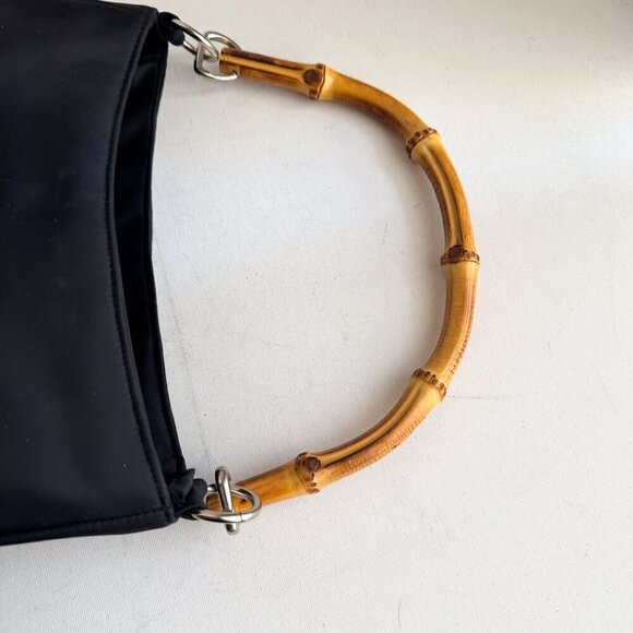 Vintage Banana Republic Black Nylon Bag w Bamboo Handle - Picture 9 of 9